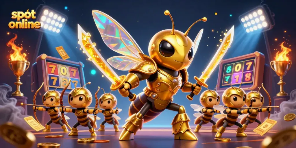 Spin the reels in the vibrant slot online universe, as a hornet warrior guides your winnings.