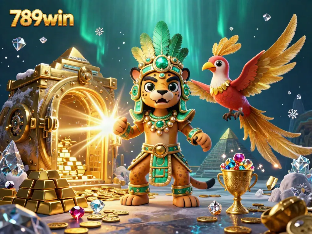 Experience the thrill of winning at 789win with a lavish 3D casino scene featuring treasures and engaging characters.