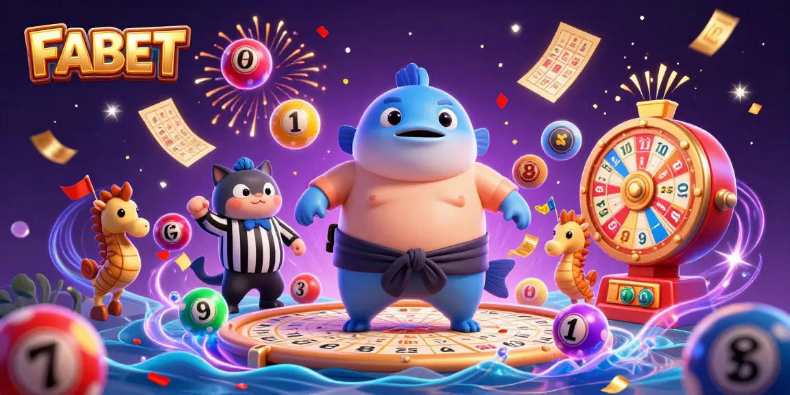 Bet on FABET with excitement as the colorful lottery elements burst around lively characters.