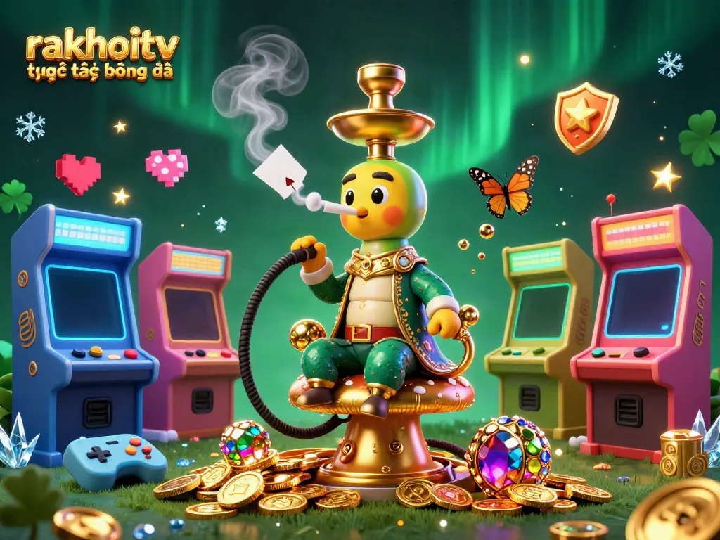 Experience rakhoitv trực tiếp bóng đá with vibrant online gaming and casino elements in a fun, colorful scene.
