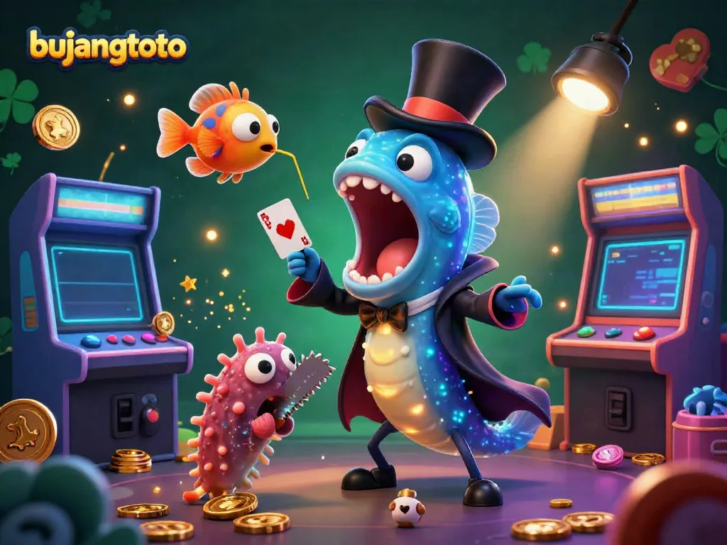 Engage in thrilling bujangtoto with a vibrant casino scene highlighted by magical creatures.