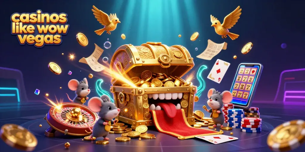 Experience exciting gameplay at casinos like WOW Vegas with vibrant 3D visuals of treasures and coin action
