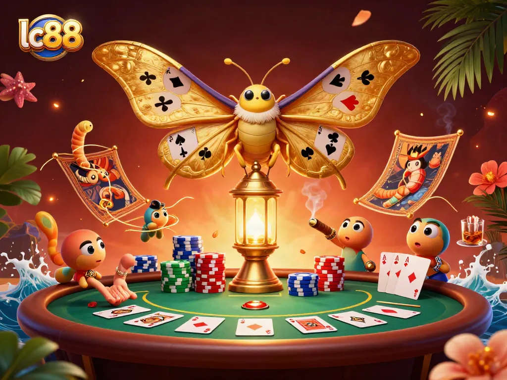 Engage with lc88's vibrant casino scene featuring a lively poker atmosphere with golden motifs.