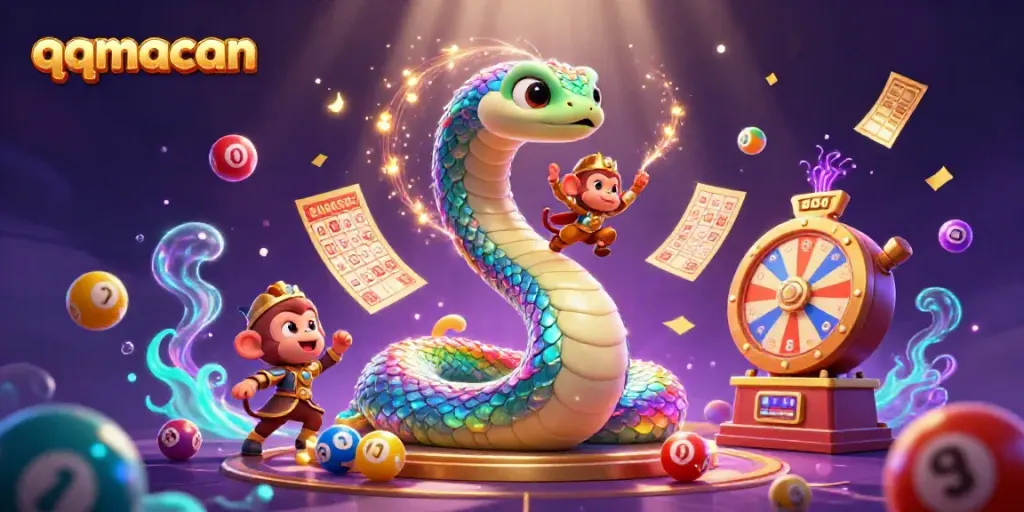 Experience thrilling gameplay with qqmacan in this vibrant 3D illustration of colorful lottery and gaming elements.