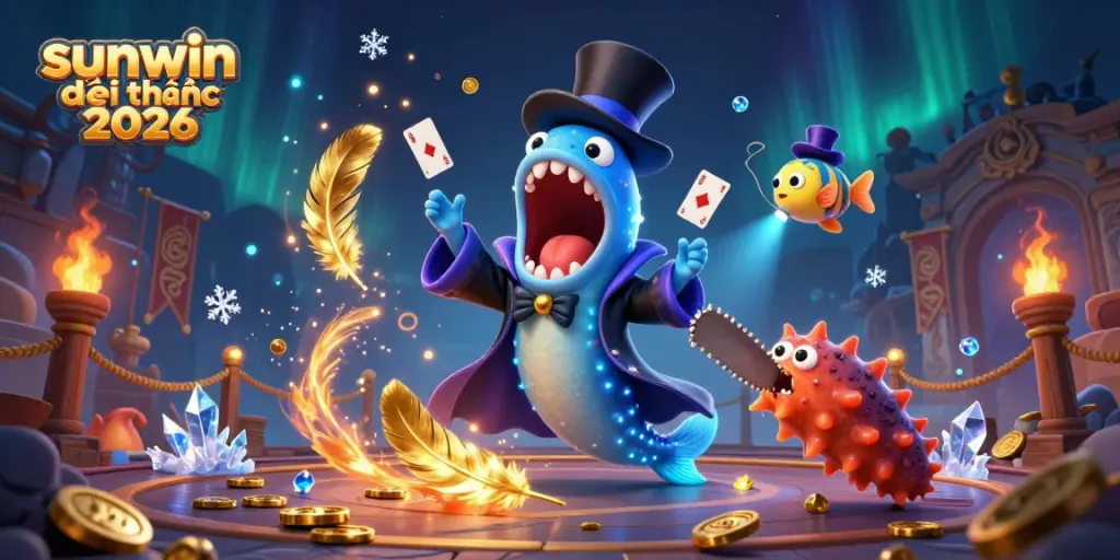 Experience sunwin đổi thưởng 2026 with a vibrant 3D illustration of whimsical sea creatures in a magical casino setting.