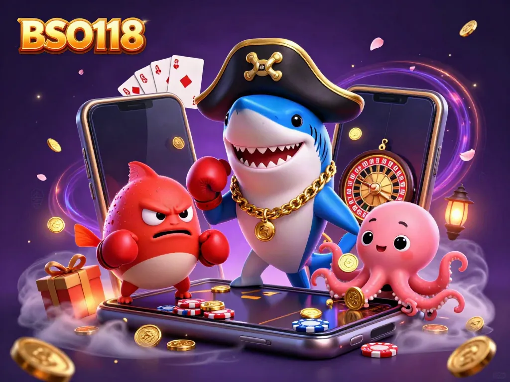 Experience thrilling gaming adventures with BSO118's vibrant online casino characters.