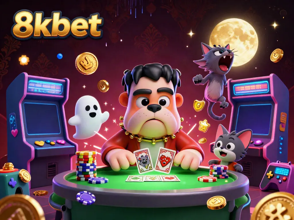 Experience thrilling casino excitement with 8xbet in this vibrant 3D illustration featuring colorful characters and gaming elements.