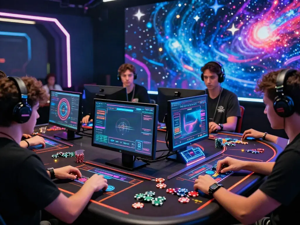 Intense gaming session at luxury111 casino with advanced quantum tech.