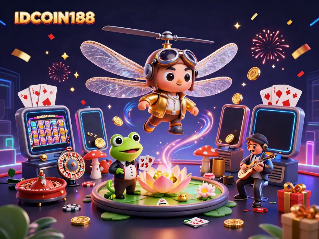 Experience excitement at IDCOIN188 with vibrant 3D characters in a lively casino scene.