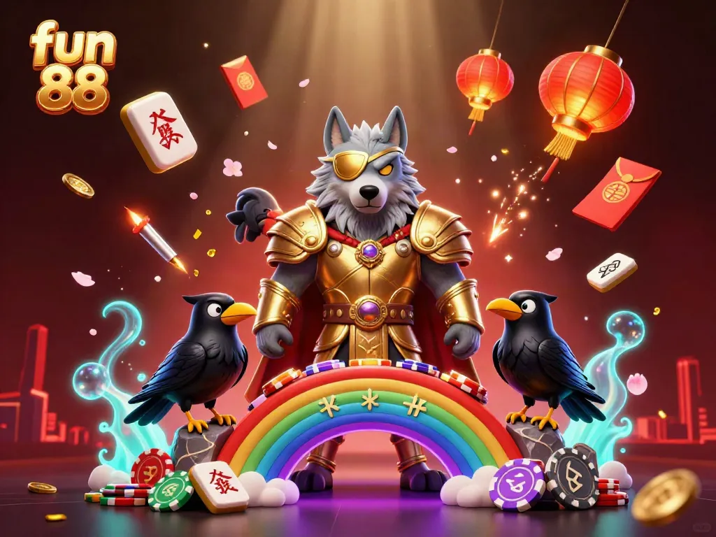 Experience fun 88 with an energy-filled 3D illustration showcasing vibrant casino elements.