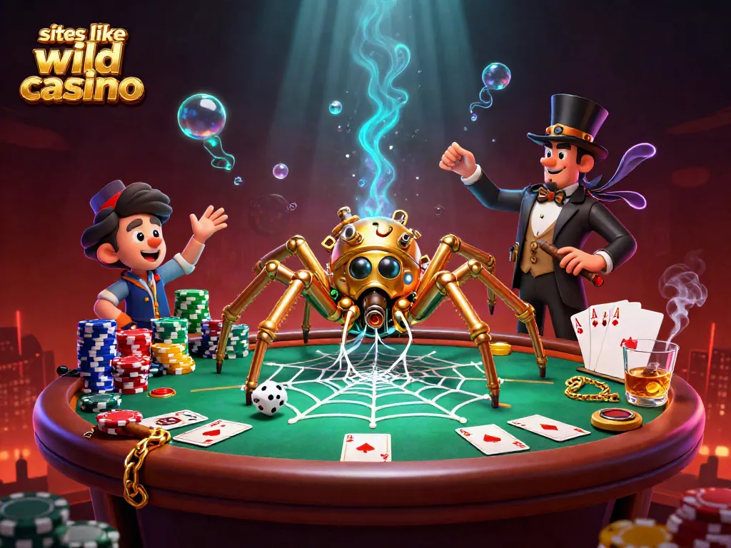 Engage with thrilling games like Wild Casino at a colorful poker table packed with dynamic action.