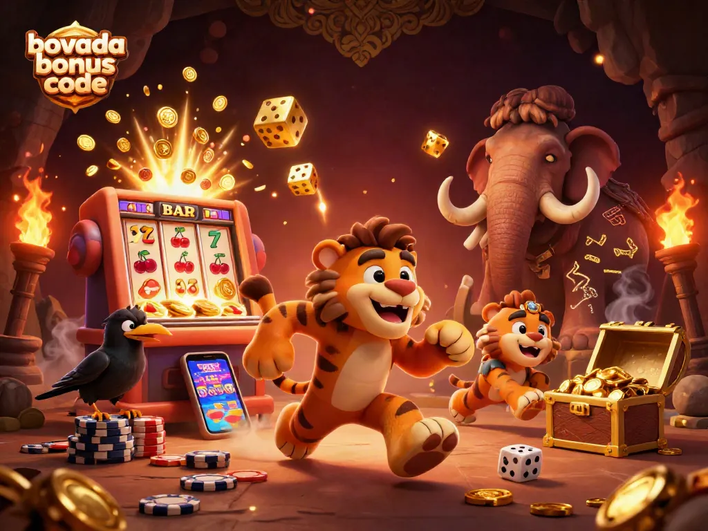 Experience thrilling Bovada bonus code action with a lively casino scene featuring wild characters and fun games.