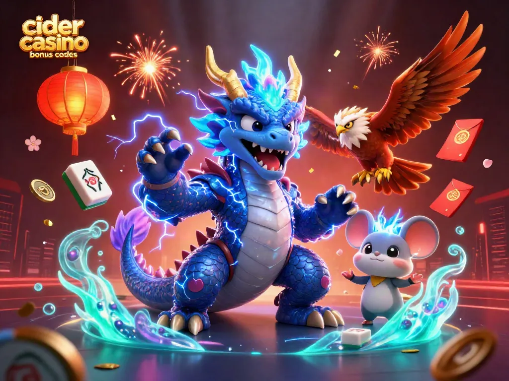Cider casino bonus codes illustrate exciting gameplay with vibrant dragons and casino-themed elements.