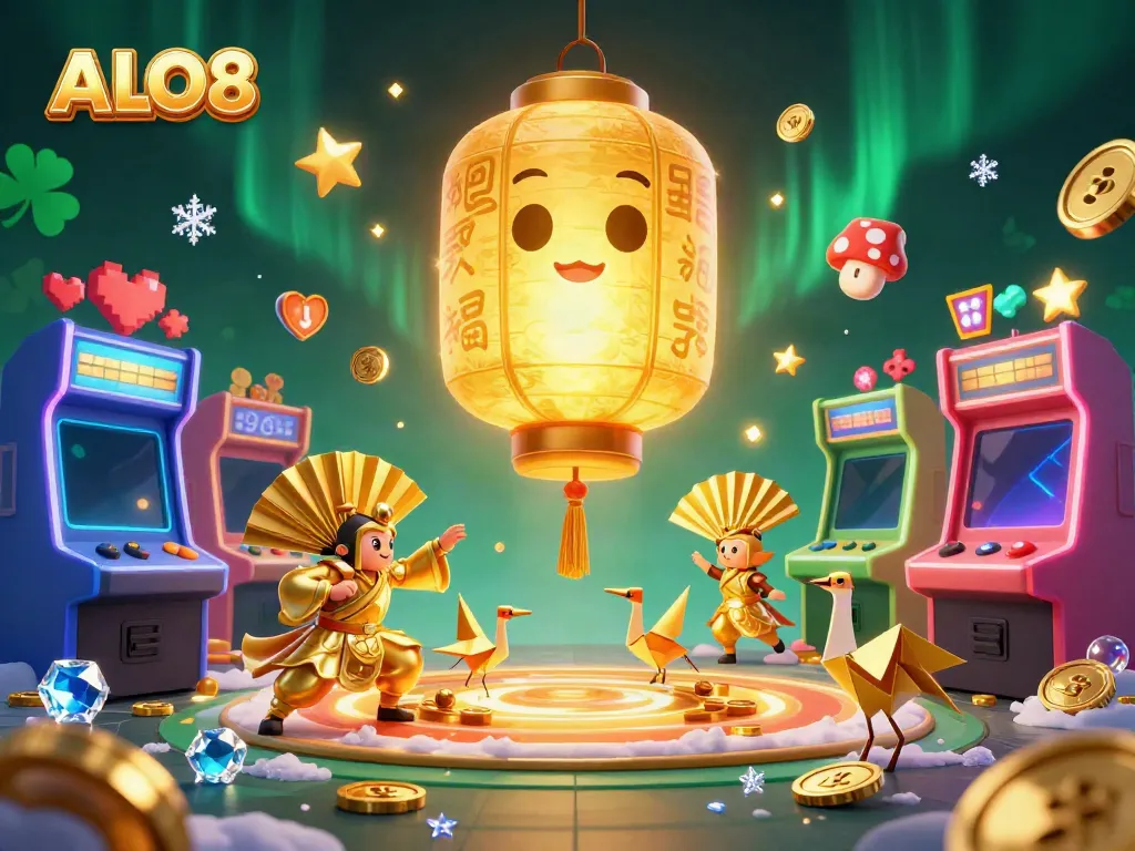 Engage with ALO8's vibrant casino world through a stunning 3D illustration filled with gold and gaming energy.