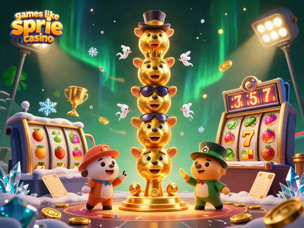 Engaging 3D casino scene showcasing games like spree casino with vibrant slot elements and dynamic character action.