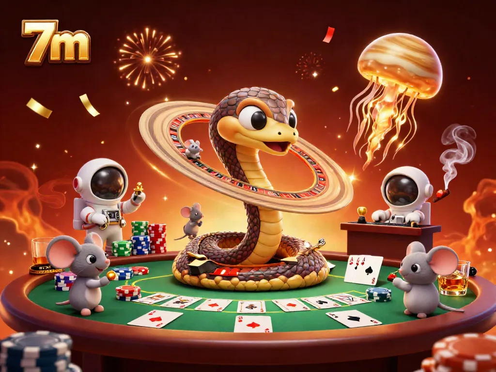 Experience the thrill of 7m gaming with astronaut mice betting on a cosmic roulette wheel!