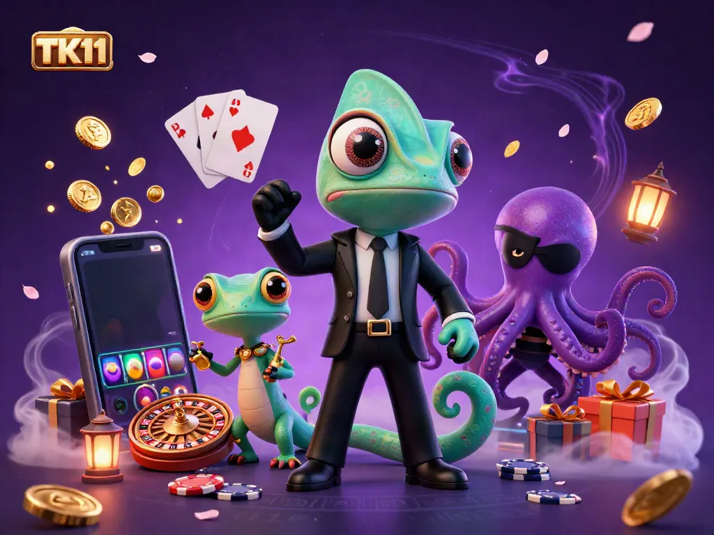 TK11 showcases a vibrant 3D casino scene with characters engaging in gaming, reflecting excitement and dynamic entertainment.