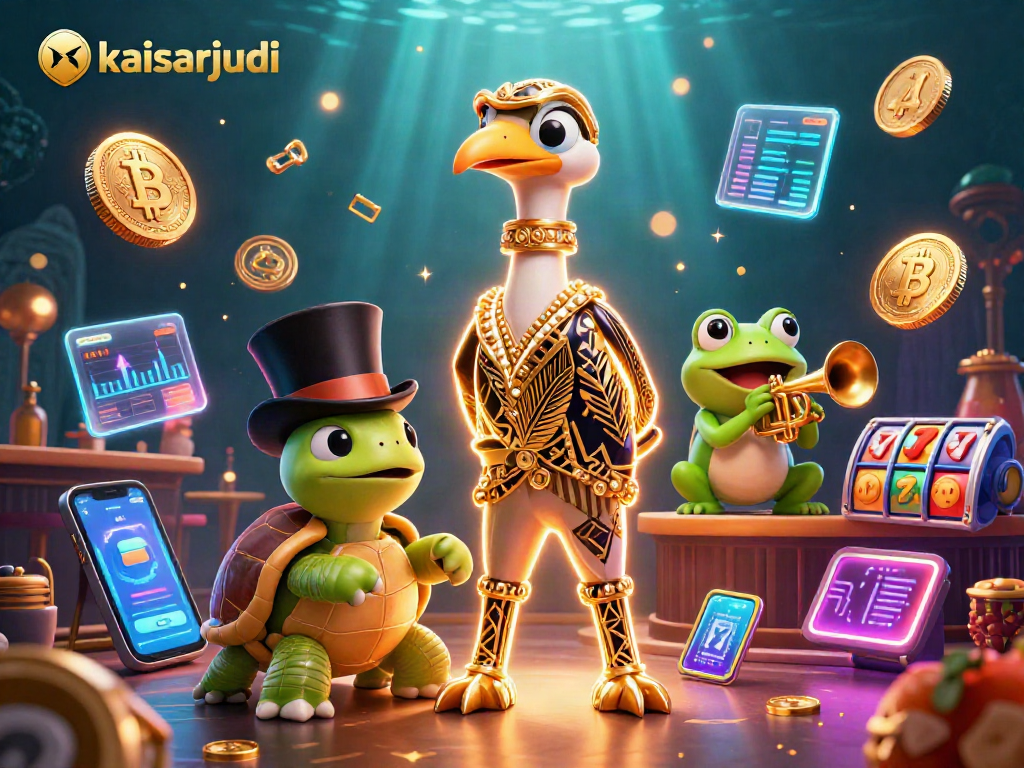 Play exciting games at kaisarjudi while surrounded by vibrant crypto-themed characters and elements.