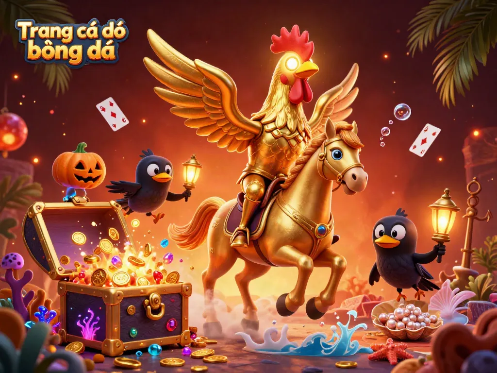Experience the thrill of Trang cá độ bóng đá with a golden rooster in a vibrant casino scene.