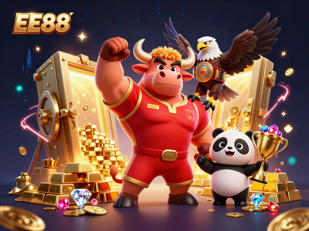 Experience thrilling wins with EE88's exciting sports betting and casino games in a dynamic 3D scene.