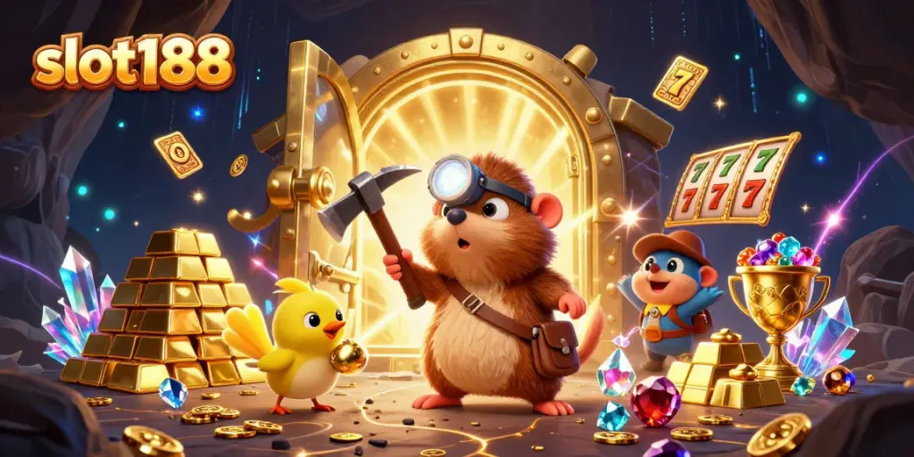 slot188 menang saat bermain permainan slot dengan pemandangan gua berkilauan yang kaya akan harta