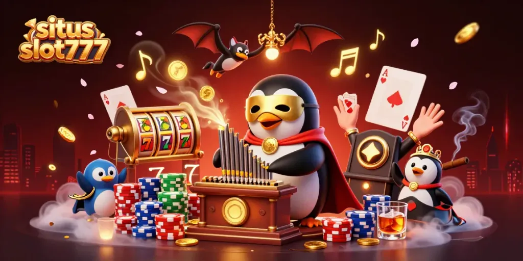 Permainan menarik situs slot777 dengan sensasi koin emas dan karakter unik dalam ilustrasi ceria.