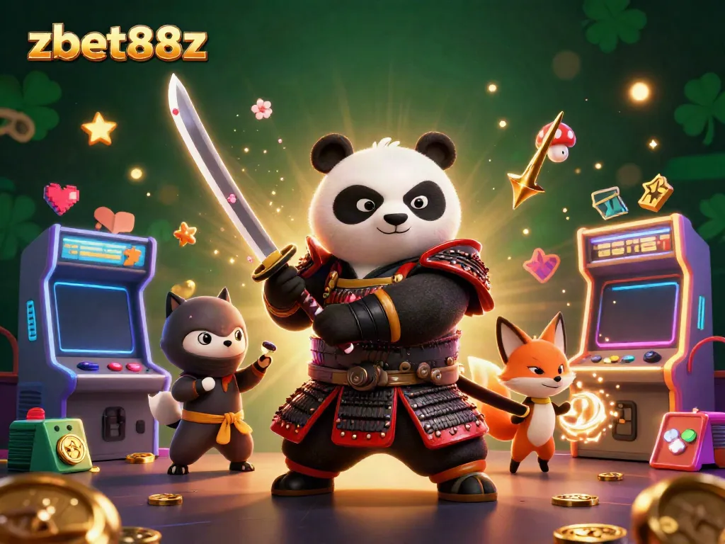 Engage with zbet88z's dynamic casino experience featuring samurai panda and ninja fox in action.