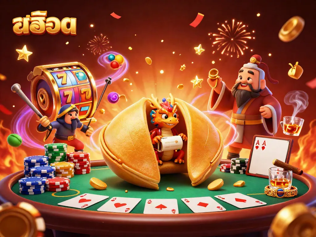 Engage in สล็อต excitement with colorful symbols, slot reels, and a dynamic casino scene.