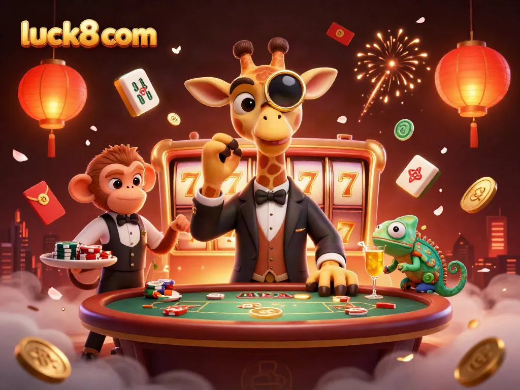 Pull big wins at luck8 com with dynamic gaming scenes of lively characters and vibrant casino elements.
