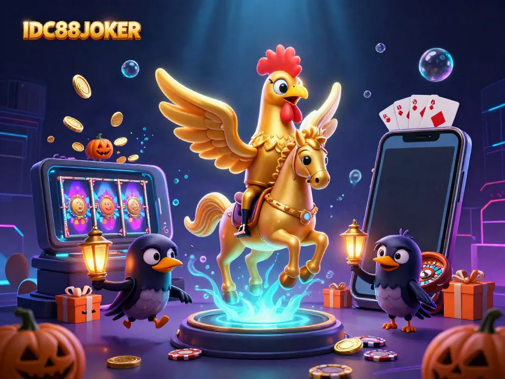 Experience thrilling wins with IDC88JOKER's dynamic casino adventure featuring golden rooster characters!