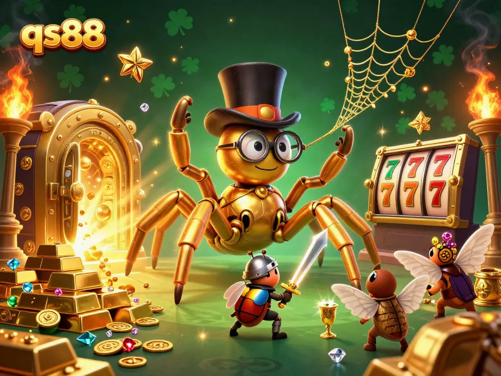 Win big with qs88 at this vibrant casino scene featuring unique characters and dynamic gaming elements.