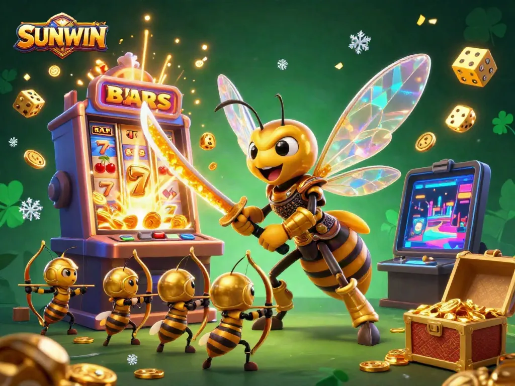 Experience the thrill of SUNWIN with dynamic characters and a lavish jackpot scene in an online casino.