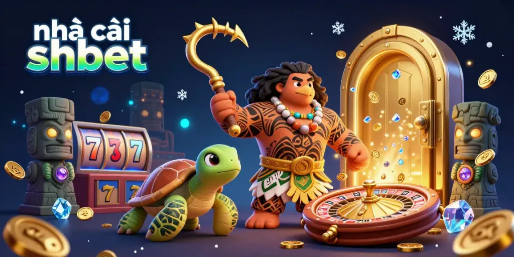 Experience thrill at nhà cái shbet with a lively 3D casino illustration featuring a demigod hawk.