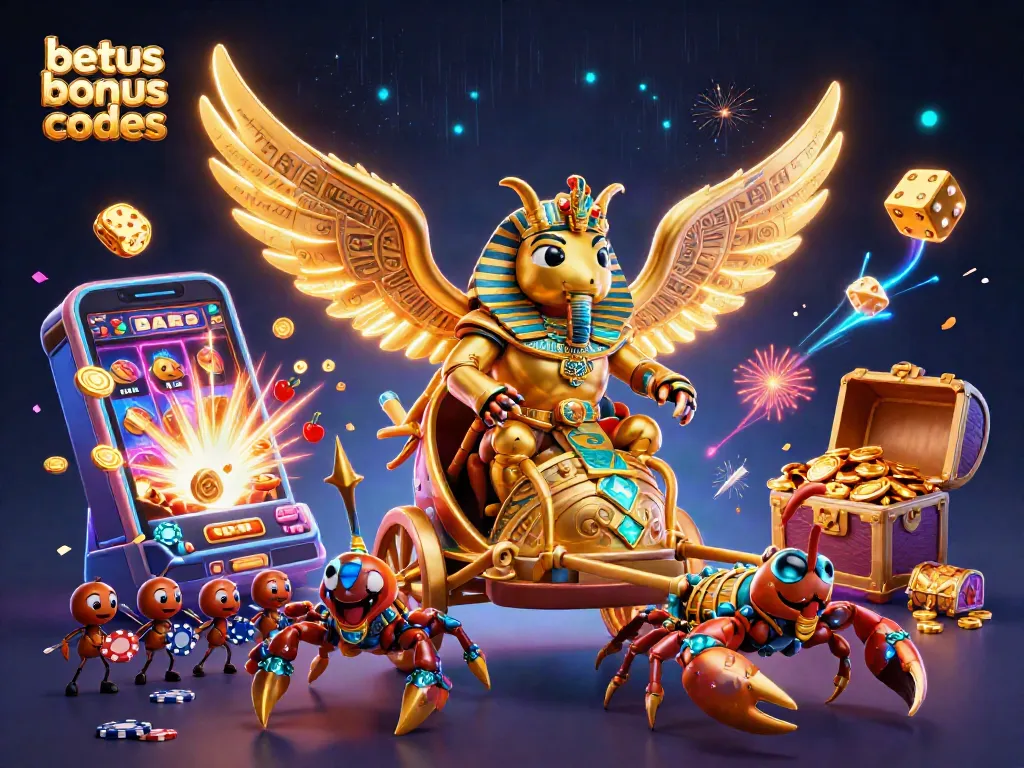Engage with betus bonus codes as a colossal scarab beetle leads a lavish casino adventure.